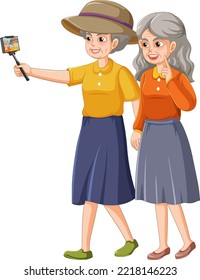 Happy senior women taking selfie illustration
