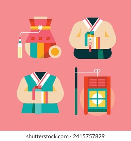 Happy Seollal elements. Korean new year elements. Cartoon Vector illustration elements for Poster, Banner, Greeting, Card, Flyer, Post, Cover. February 10. Korea Lunar New Year.