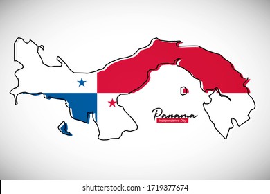 Happy separation day of Panama. Creative national country map with Panama flag vector illustration