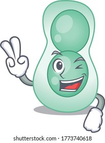 Happy serratia marcescens cartoon design concept with two fingers