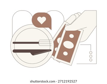 Glücklich mit Service, einzelne Cartoon-Vektorgrafiken. Glückliche Kunden verlassen Tipps in Restaurant, horeca Geschäft, professionelle Kellner Belohnung, zufrieden mit Service Vektor Cartoon.