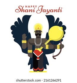 Happy Shani Dev Jayanti Amavasya hindu god indian festival pray poster crow cartoon vector