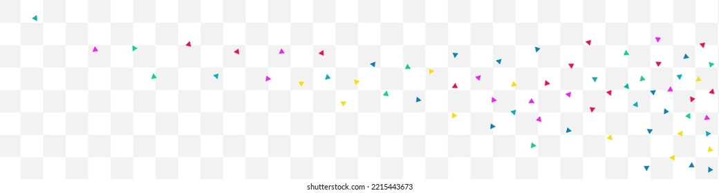 Happy Shapes Effect Vector Transparent Panoramic Background. Top Confetti Design. Flying Triangle Invitation. Falling Geometric Carnaval Pattern.