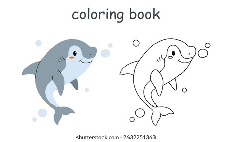 happy shark coloring book for kids. Wild animal coloring pages for children