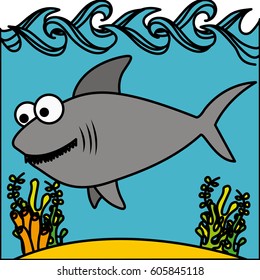 happy shark inside aquarium icon, vector illustration design