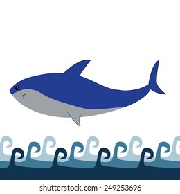 a happy shark jumping out of the ocean