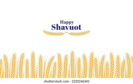 Happy shavuot background with gold wheat ears. Holiday in israel banner template, judaism festive. Organic agriculture border element, farming tidy vector design