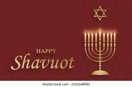 Happy Shavuot card with nice and creative jewish symbols and gold paper cut style on color background for pesach Jewish holiday (translation : happy Shavuoth)
