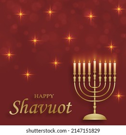 Happy Shavuot card with nice and creative jewish symbols and gold paper cut style on color background for pesach Jewish holiday (translation : happy Shavuoth)