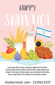 Happy Shavuot day greeting card flyer concept. Translation from Hebrew text - Happy Shavuot. Vector illustration