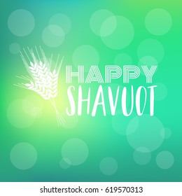 Happy shavuot headline with barley on bokeh background banner