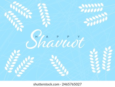 Happy Shavuot Urlaubsdesign. Weizenfeld. Fröhlicher Shavuot! Weizen. Vektorillustration. Konzept des jüdischen Feiertags Shavuot. Happy Shavuot in Jerusalem. Land Israel Weizenernte Grußkarte