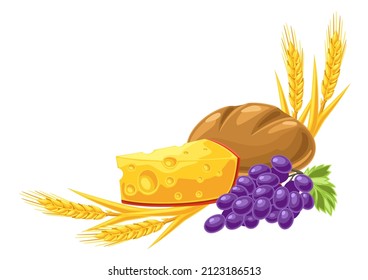 Happy Shavuot illustration. Holiday background with Jewish traditional food.