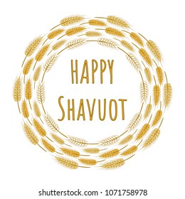 Happy Shavuot Poster. Vector illustration for the Jewish holiday of Shavuot. Wheat ears frame.