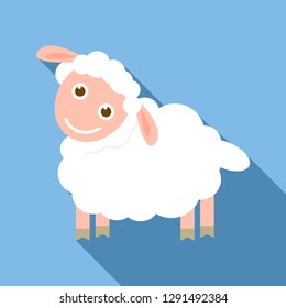 Happy sheep icon. Flat illustration of happy sheep vector icon for web design