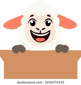 Happy Sheep Peeking Cardboard hand drawn