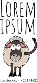 a happy sheep pointing up to a lorem ipsum sign