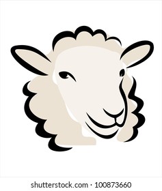 happy sheep portrait, isolated vector illustration