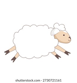 Happy sheep running and jumping, doodle Scandinavian style. Kids rural flat vector isolated illustration.