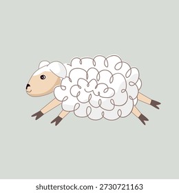 Ovejas felices corriendo y saltando, garabatear estilo escandinavo. Vector plano rural para niños ilustración aislada.