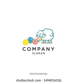 happy sheep with wool vector logo template. eps10