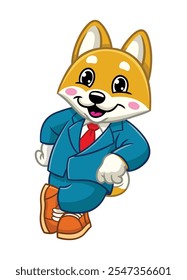 Happy Shiba Inu Businessman Mascot