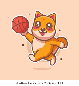 glücklich shiba inu hund tier figur maskottchen spielen basketball einzeln cartoon