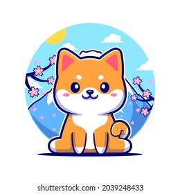 Happy Shiba Inu Dog In Japan Cartoon Vector Icon Illustration. Animal Nature Icon Concept Isolated Premium Vector. Flat Cartoon Style