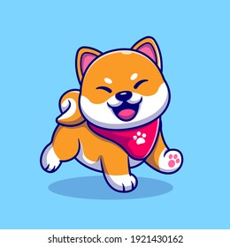 Happy Shiba Inu Dog Wearing Scarf Cartoon Vector Icon Illustration. Animal Nature Icon Concept Isolated Premium Vector. Flat Cartoon Style