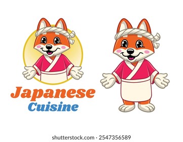 Happy Shiba Inu Japanese Chef Mascot