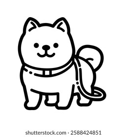 Happy Shiba Inu Outline Icon Isolated On White Background