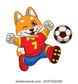 Happy Shiba Inu Soccer Player Mascot