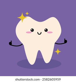 Happy Shiny Tooth with Sparkles Cute Dental Illustration