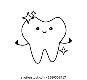 Happy Shiny Tooth with Sparkles Cute Dental line Illustration