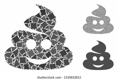 Happy shit composition of tuberous pieces in variable sizes and color tones, based on happy shit icon. Vector tremulant elements are composed into collage.