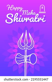 Happy Shivaratri. Lilac Postcard for the religious holiday of Hinduism. Large trident of Shiva.