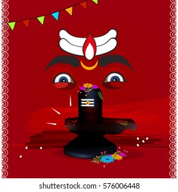 Happy Shivratri, Vector Illustration based on Beautiful Shiv Ling and Lord Shiva eyes on decorative background.