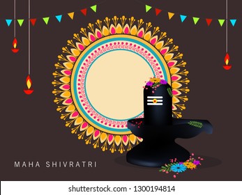 Happy Shivratri, Vector Illustration of Shiv Ling /shrine on religious decorative  background with text and worship elements .