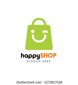 happy shop logo design template. shopping logo design stock