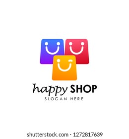 happy shop logo design template. shopping logo design stock