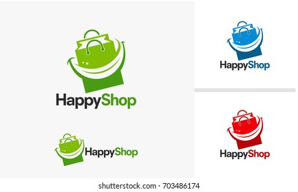 Happy Shop logo designs, Fun Store logo template vector illustration