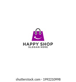 happy shop logo with shopping bag with happy face