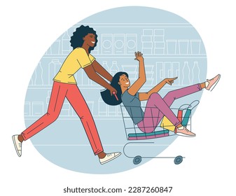 Happy shopping. Black Friday sale event. Flat cartoon people characters with shopping bags. Big discount, sale promo vector concept.