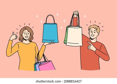 Happy shopping and discounts concept.