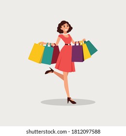 Happy shopping girl vector illustration
