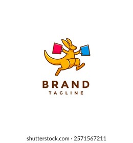 Happy Shopping Kangaroo Mascot Logo Design. Kangaroo Walking Happily Carrying Shopping Bags Logo Design.