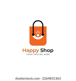 Happy shopping logo design. Online shop and shopping logo concept. Vector logo template