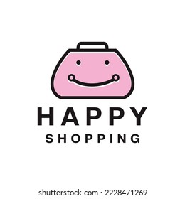 Happy Shopping Logo Design Vector illustration simple cart symbol emblem