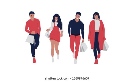 Happy shopping people. Vector background.