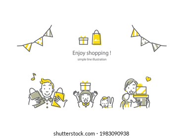 happy shopping ,simple and cute line illustration